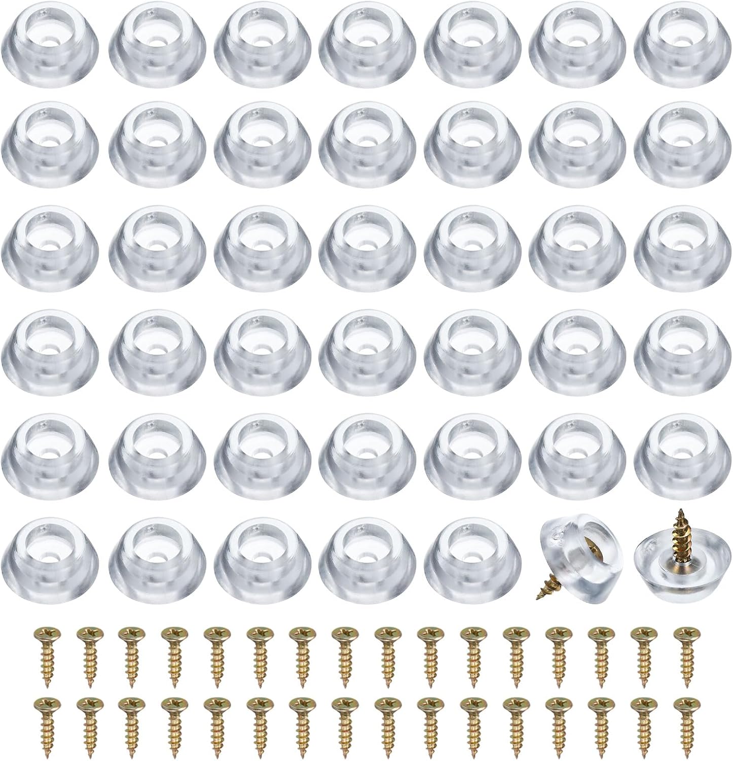 100 Pack Clear Round Rubber Bumper Feet Pads for Furniture, 0.28" H x 0.75" D Non-Slip Bumpers with Screws