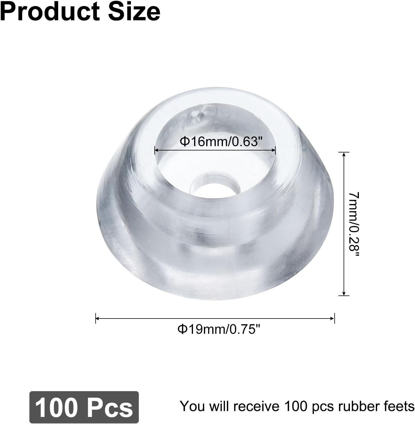 100 Pack Clear Round Rubber Bumper Feet Pads for Furniture, 0.28" H x 0.75" D Non-Slip Bumpers with Screws