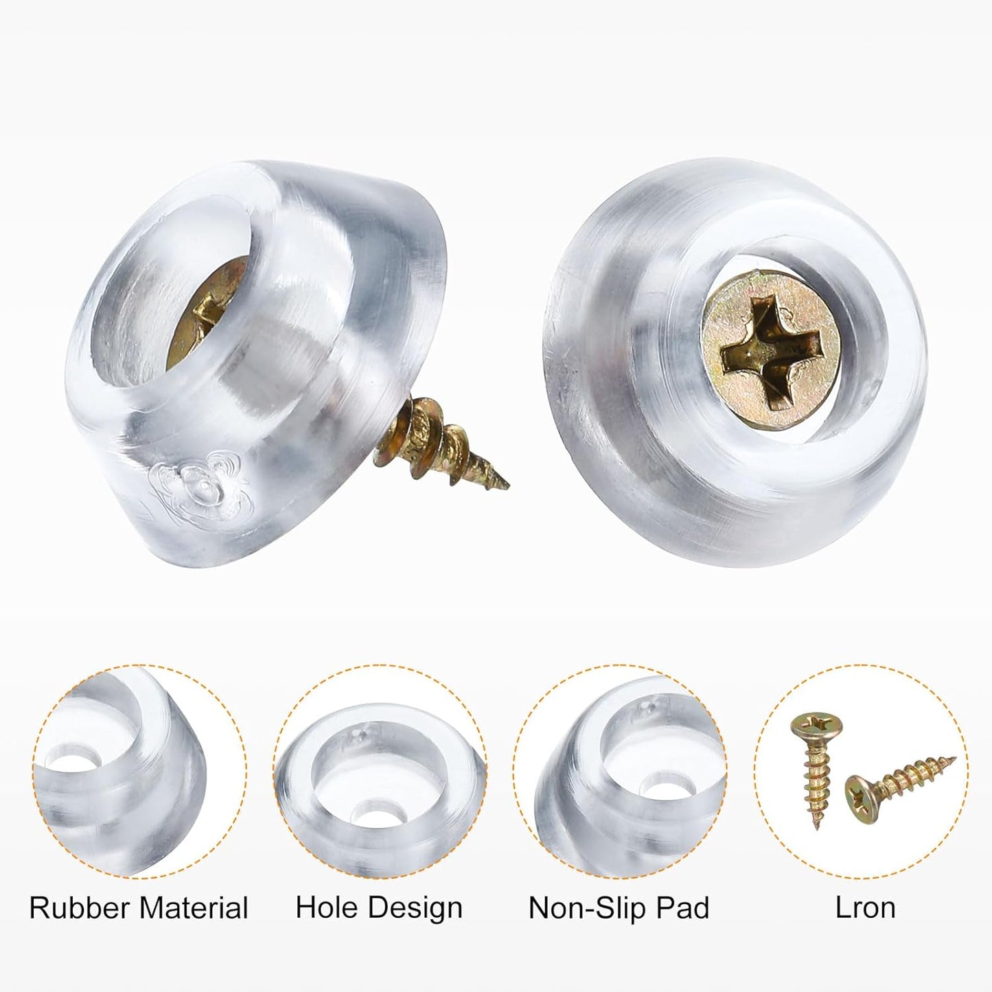 100 Pack Clear Round Rubber Bumper Feet Pads for Furniture, 0.28" H x 0.75" D Non-Slip Bumpers with Screws