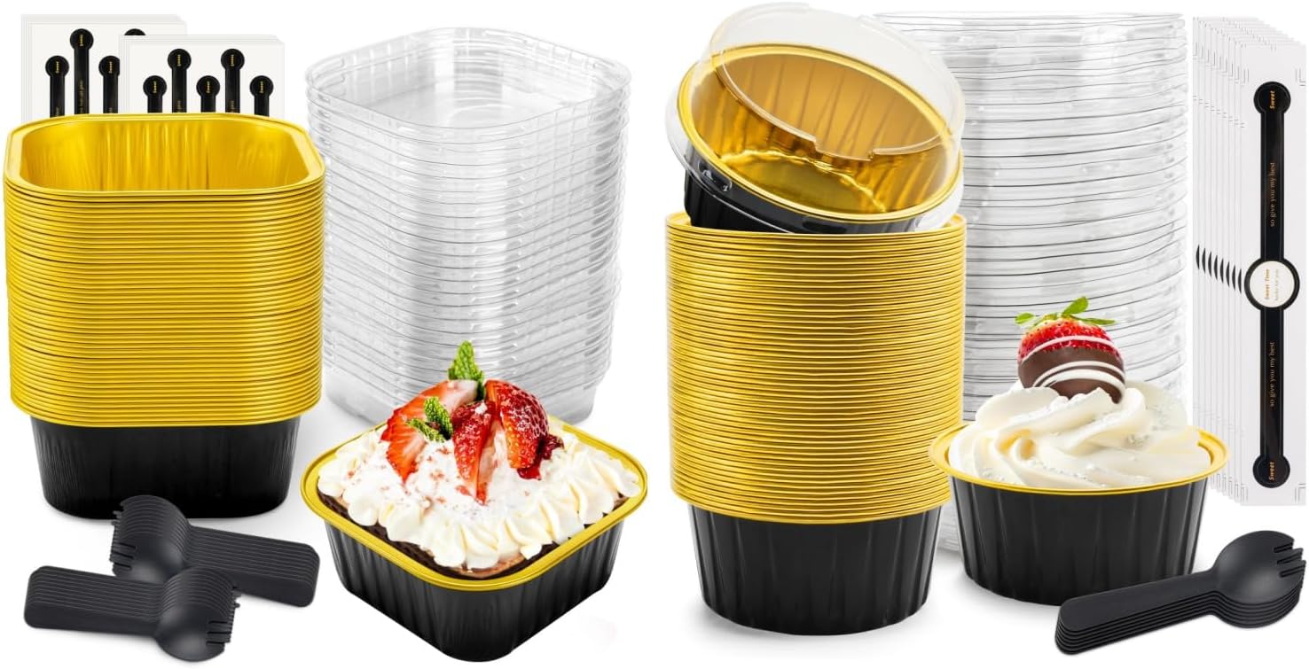 100 Pack Mini Loaf Pans with Lids and Spoons Bundle by NPLUX