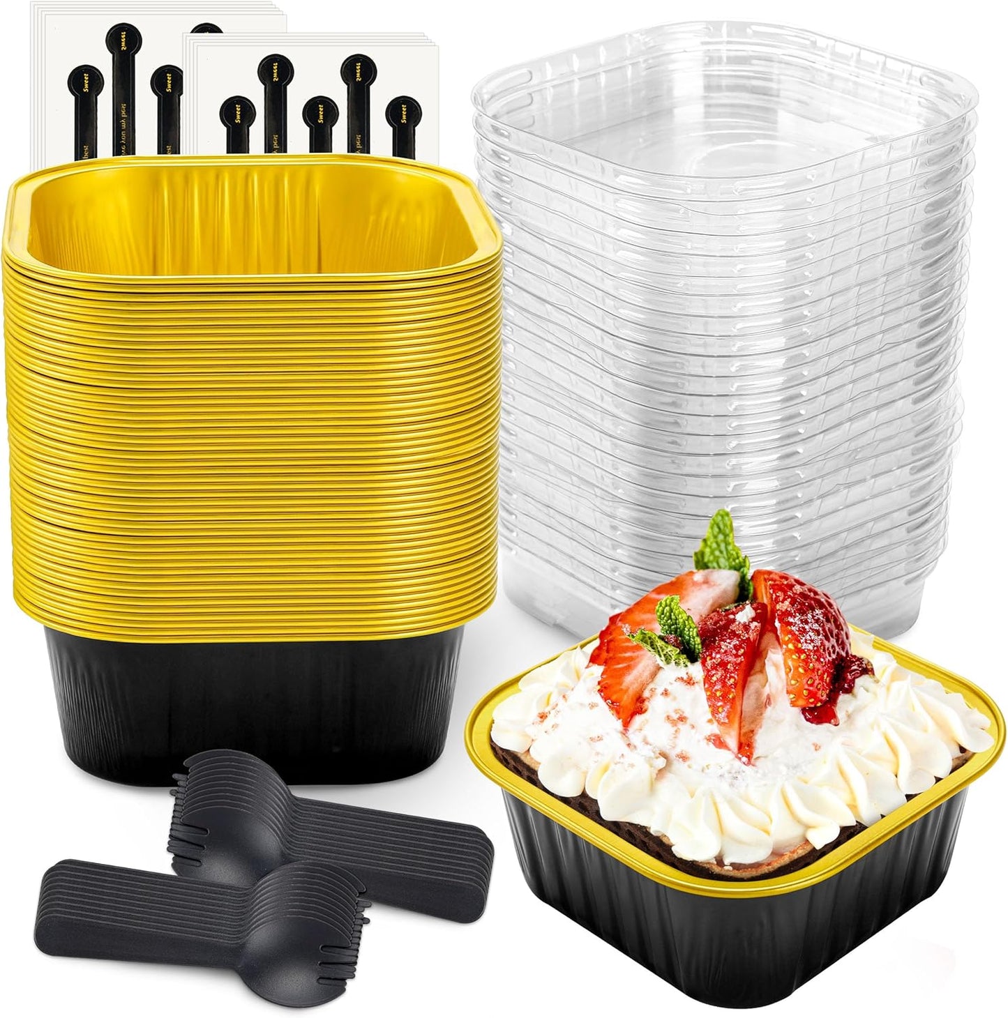 100 Pack Mini Loaf Pans with Lids and Spoons Bundle by NPLUX