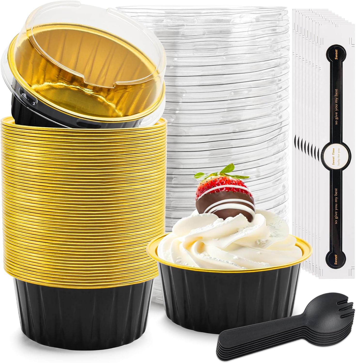 100 Pack Mini Loaf Pans with Lids and Spoons Bundle by NPLUX