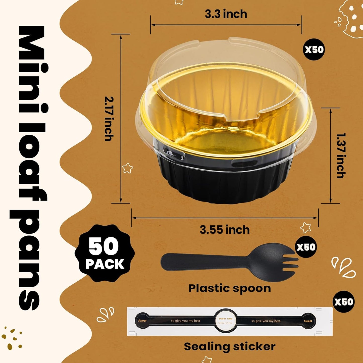 100 Pack Mini Loaf Pans with Lids and Spoons Bundle by NPLUX