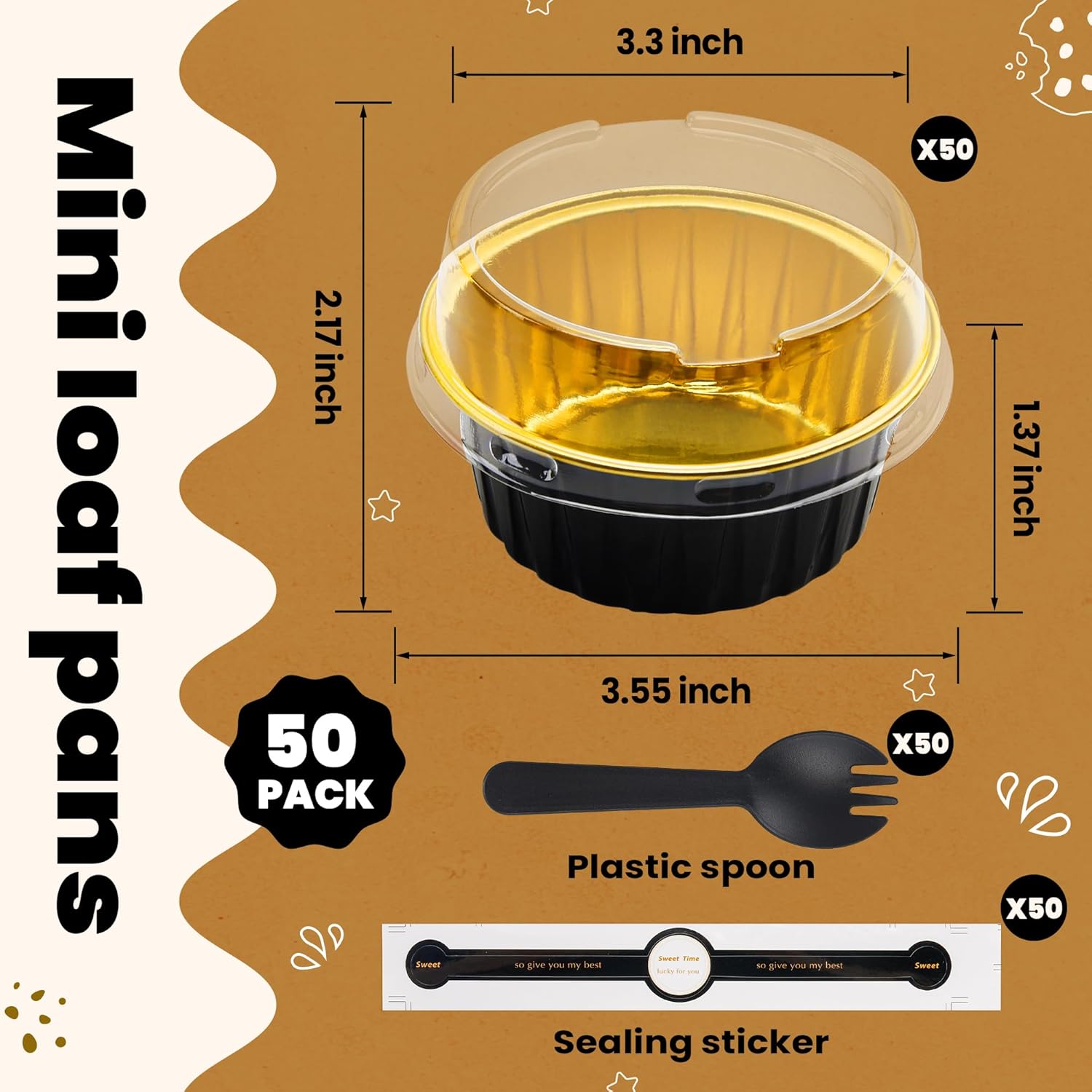 100 Pack Mini Loaf Pans with Lids and Spoons Bundle by NPLUX