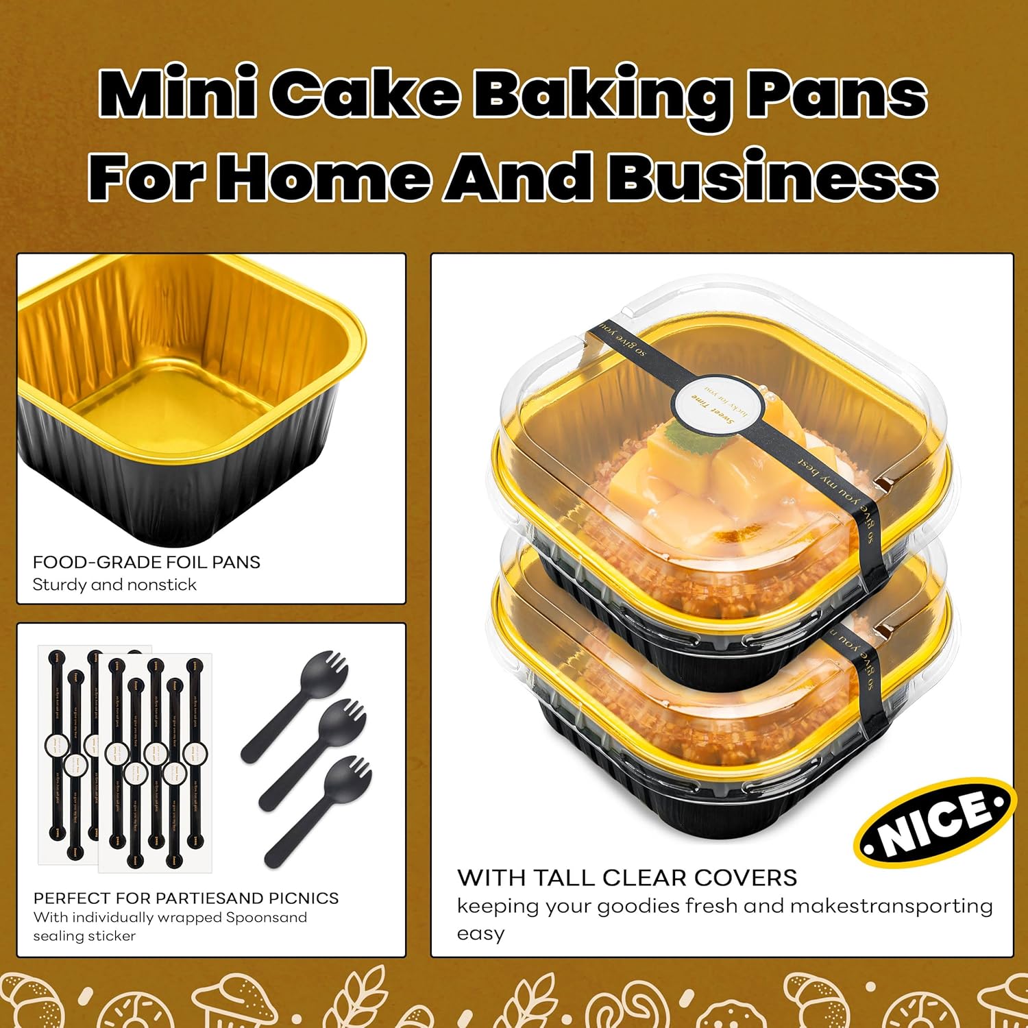 100 Pack Mini Loaf Pans with Lids and Spoons Bundle by NPLUX