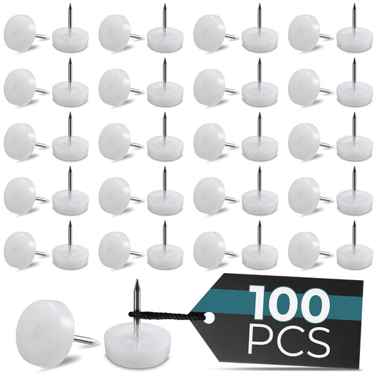 100 Pack Nylon Chair Leg Floor Protectors - Durable Nail-in Sliders for Wood Floors - Easy to Install, Smooth Gliding, Prevents Scratches and Dents