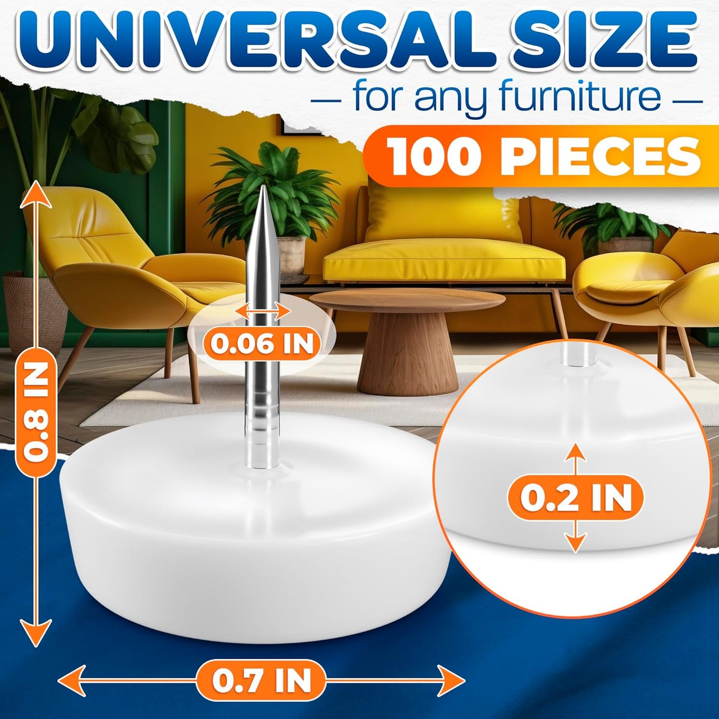 100 Pack Nylon Chair Leg Floor Protectors - Durable Nail-in Sliders for Wood Floors - Easy to Install, Smooth Gliding, Prevents Scratches and Dents