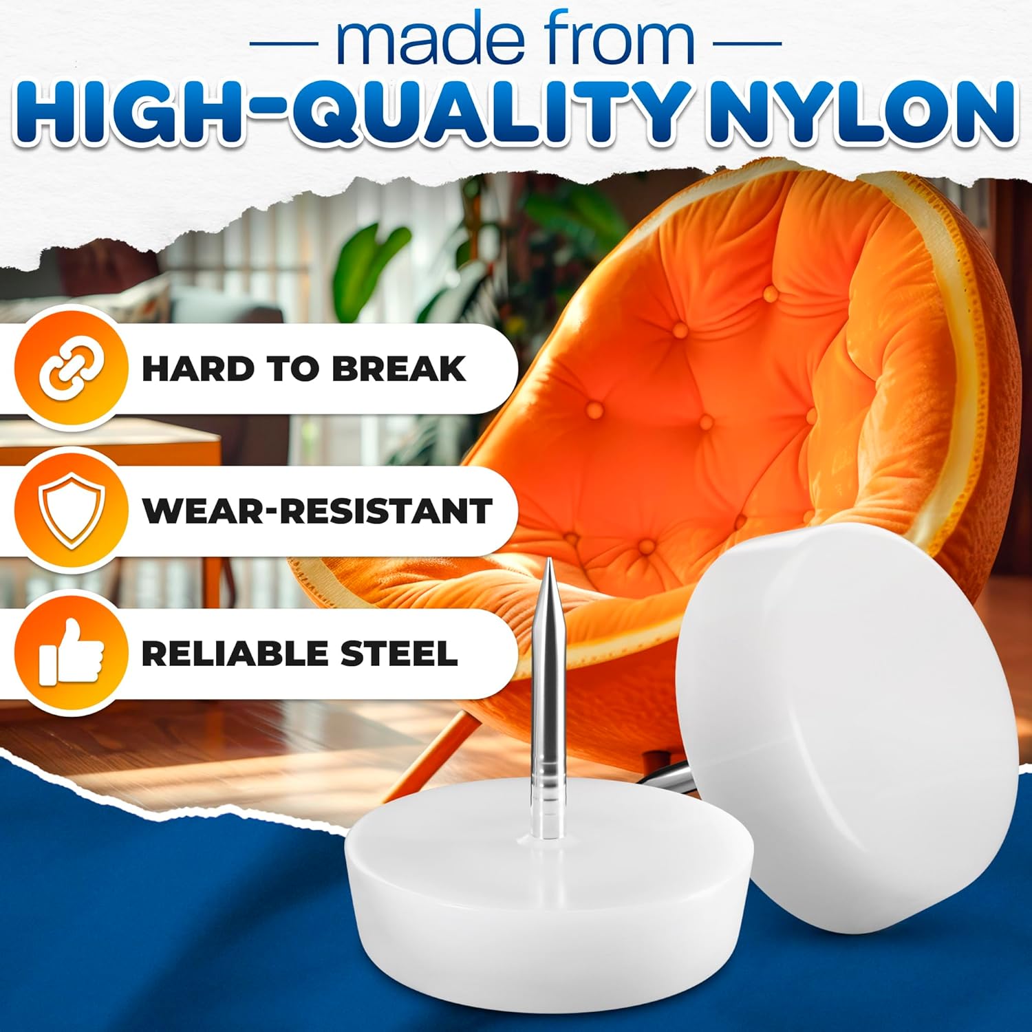 100 Pack Nylon Chair Leg Floor Protectors - Durable Nail-in Sliders for Wood Floors - Easy to Install, Smooth Gliding, Prevents Scratches and Dents