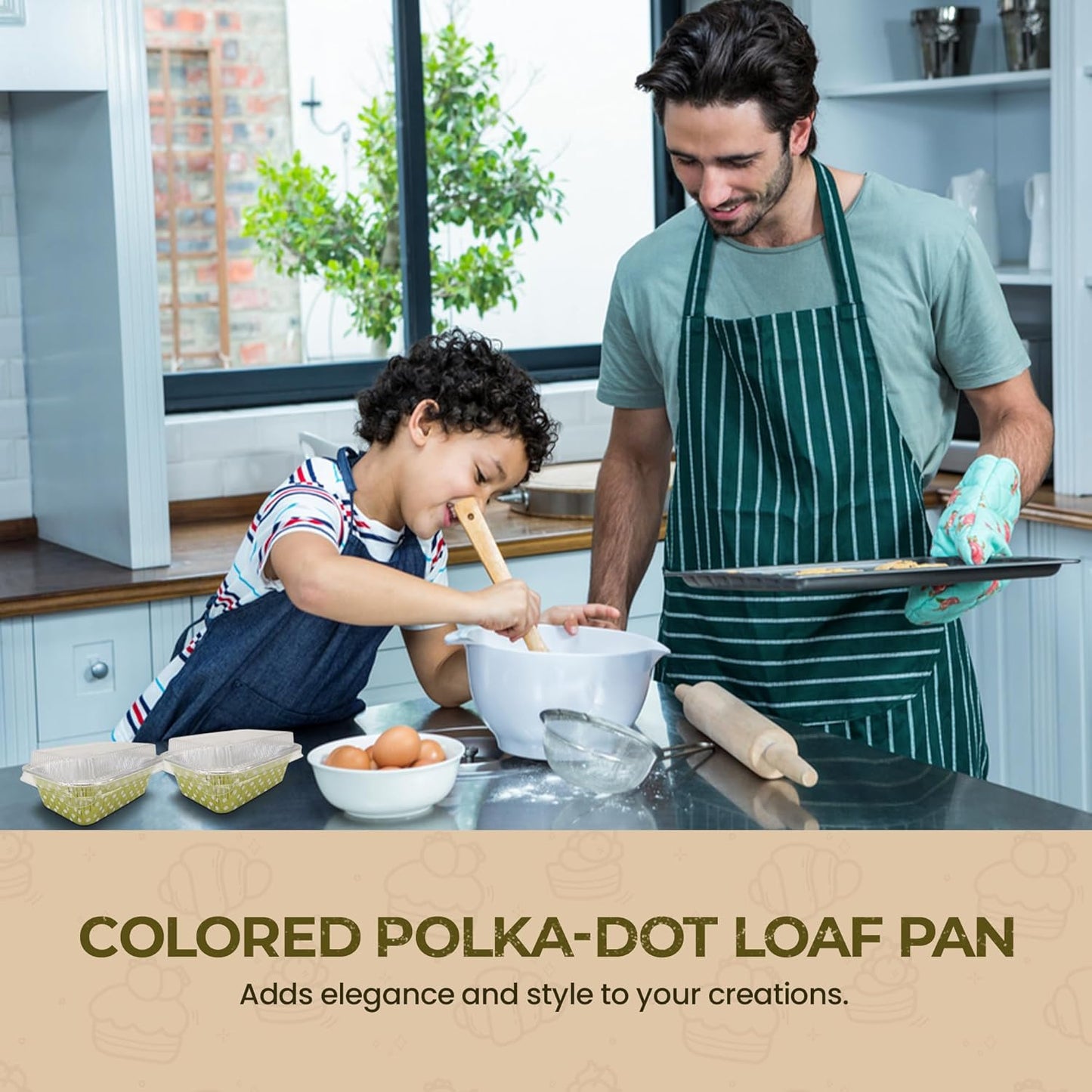 100 Pack of 6 oz Disposable Aluminum Colored Polka Dot Mini Loaf Pans with Lids - Non-Stick Baking Pan for Food Gifts, Home Bakers, Restaurants - Gold - KitchenDance #4004