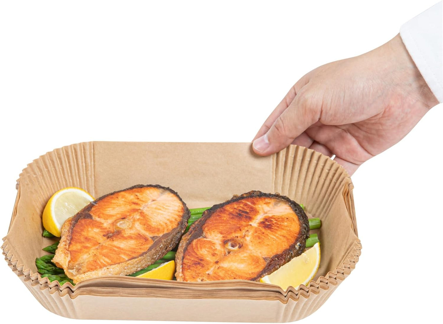 100 Pack of Restaurantware-Pastry Tek 8.1 x 5.5 x 1.8 Inch Air Fryer Liners - Silicone Coated Rectangle Baking Liners for Steamer, Microwave, Oven, Unbleached, Food-Grade Paper
