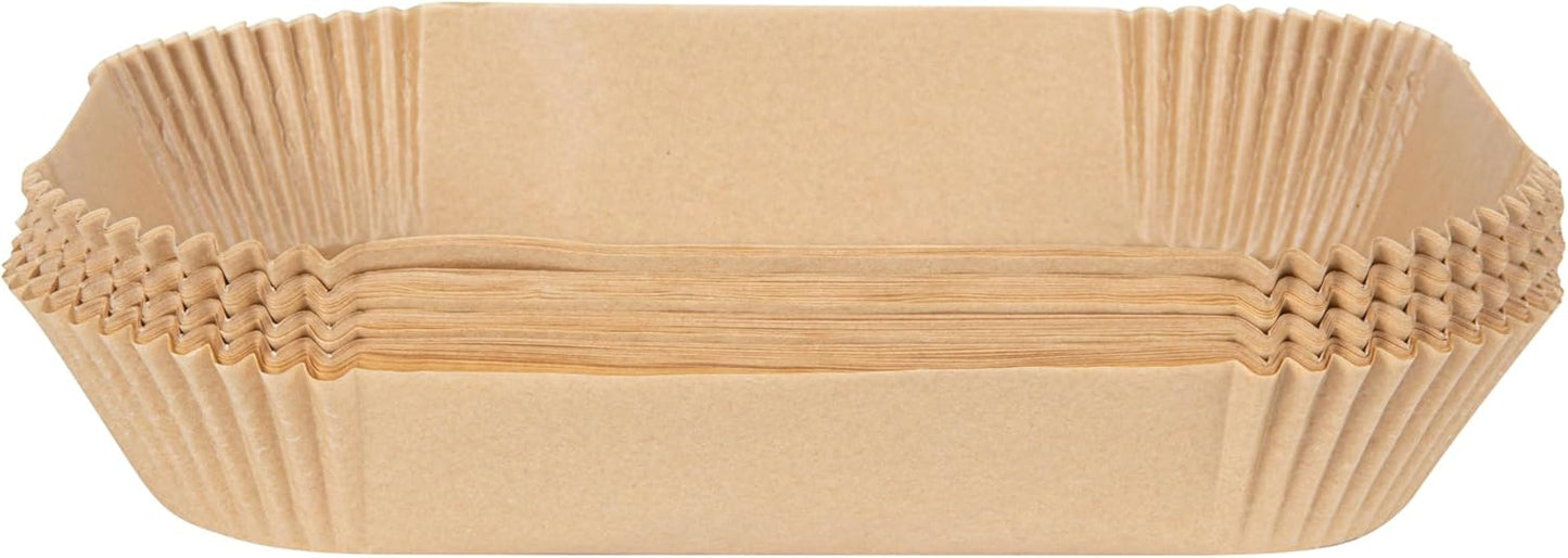 100 Pack of Restaurantware-Pastry Tek 8.1 x 5.5 x 1.8 Inch Air Fryer Liners - Silicone Coated Rectangle Baking Liners for Steamer, Microwave, Oven, Unbleached, Food-Grade Paper
