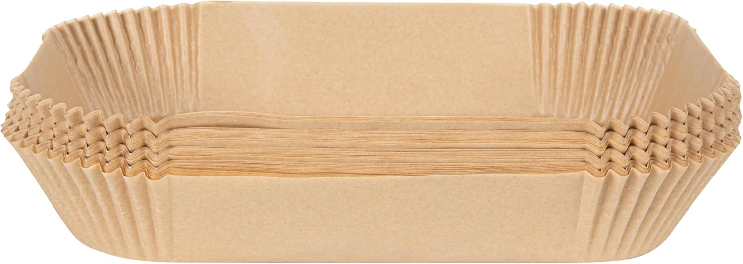 100 Pack of Restaurantware-Pastry Tek 8.1 x 5.5 x 1.8 Inch Air Fryer Liners - Silicone Coated Rectangle Baking Liners for Steamer, Microwave, Oven, Unbleached, Food-Grade Paper