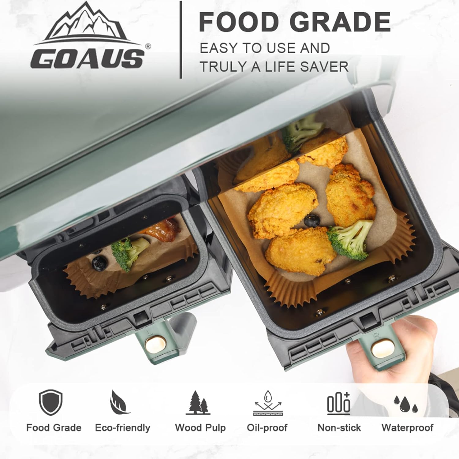 100 Pack Rectangular Disposable Paper Liners for Dual Air Fryer 8-10 Qt - 8.6x5.5 inches Parchment Paper - Compatible with Ninja DZ201 DZ401 SL401