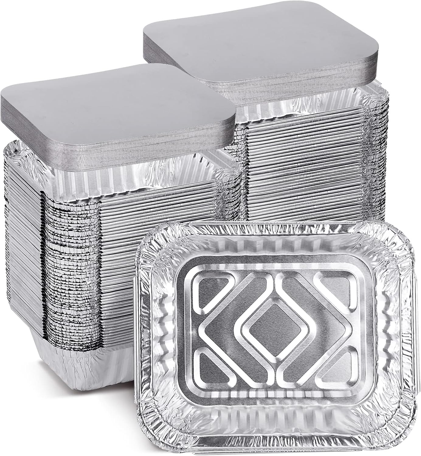 100 Pack XIAFEI 1LB Takeout Foil Pans with Lids - Disposable Aluminum Food Storage for Catering, Parties, Meal Prep - Recyclable Drip Pans for BBQ, Freezer, Potluck - 5.5"x4.5"x1.57