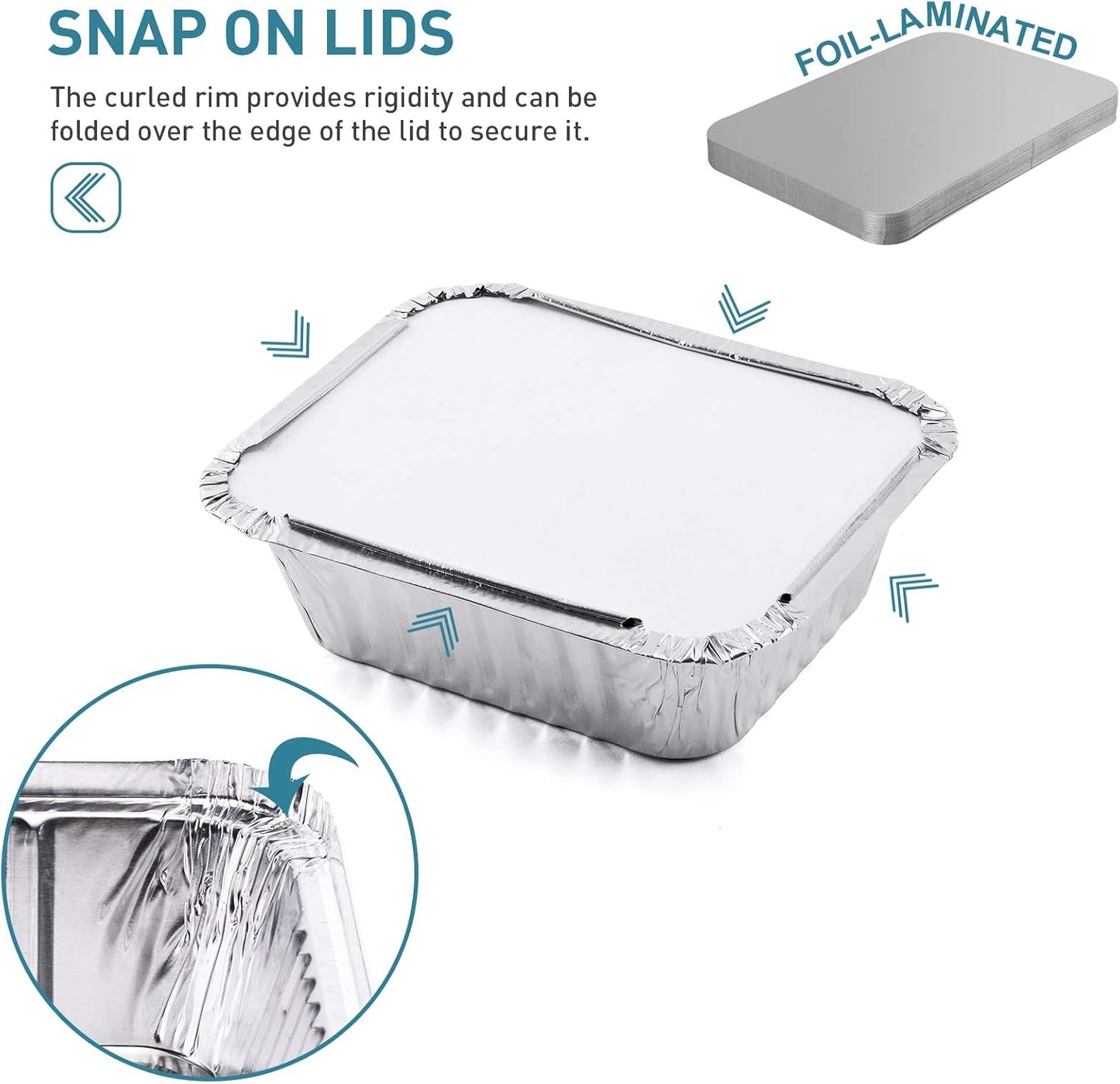 100 Pack XIAFEI 1LB Takeout Foil Pans with Lids - Disposable Aluminum Food Storage for Catering, Parties, Meal Prep - Recyclable Drip Pans for BBQ, Freezer, Potluck - 5.5"x4.5"x1.57