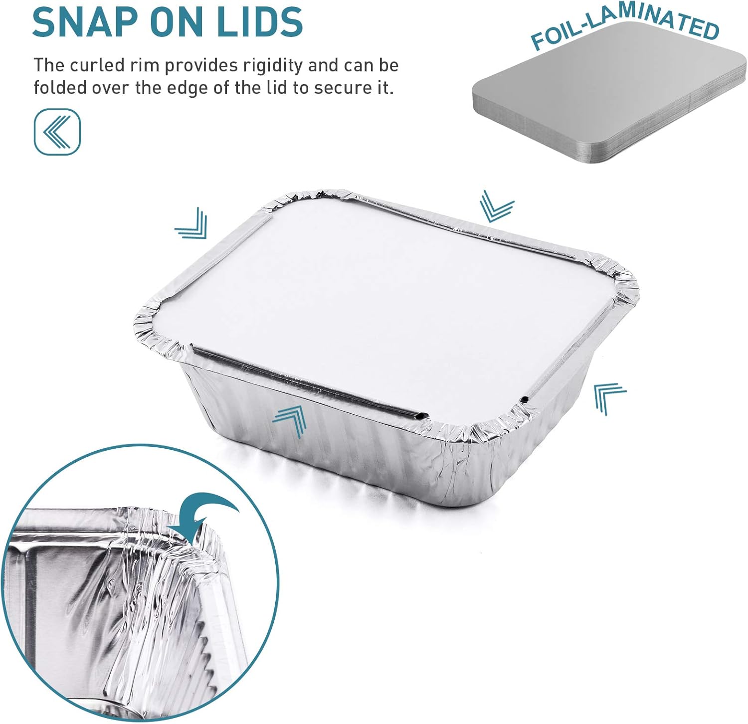 100 Pack XIAFEI 1LB Takeout Foil Pans with Lids - Disposable Aluminum Food Storage for Catering, Parties, Meal Prep - Recyclable Drip Pans for BBQ, Freezer, Potluck - 5.5"x4.5"x1.57