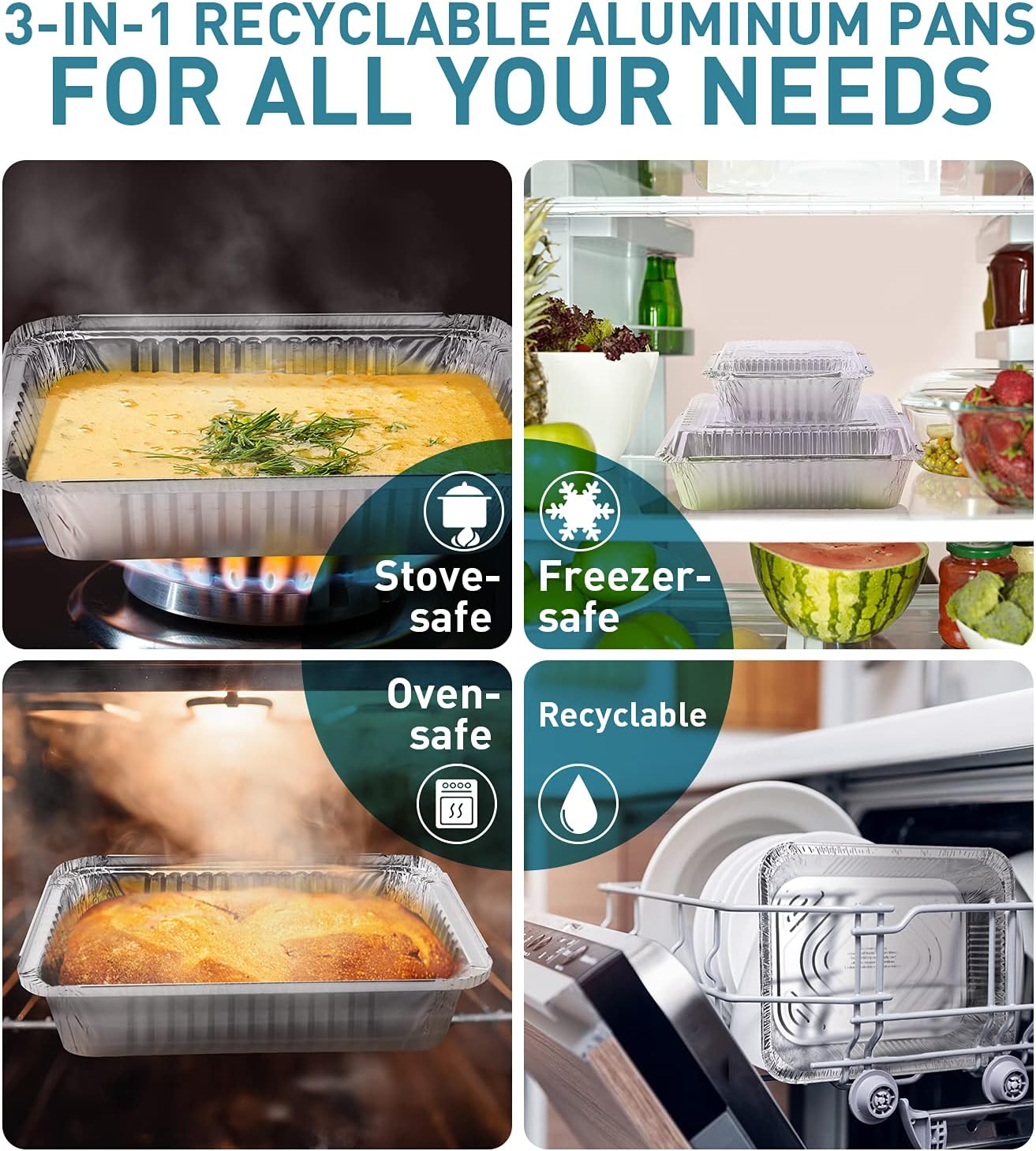 100 Pack XIAFEI 1LB Takeout Foil Pans with Lids - Disposable Aluminum Food Storage for Catering, Parties, Meal Prep - Recyclable Drip Pans for BBQ, Freezer, Potluck - 5.5"x4.5"x1.57