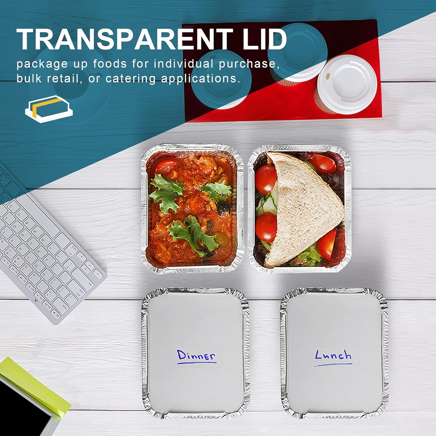 100 Pack XIAFEI 1LB Takeout Foil Pans with Lids - Disposable Aluminum Food Storage for Catering, Parties, Meal Prep - Recyclable Drip Pans for BBQ, Freezer, Potluck - 5.5"x4.5"x1.57