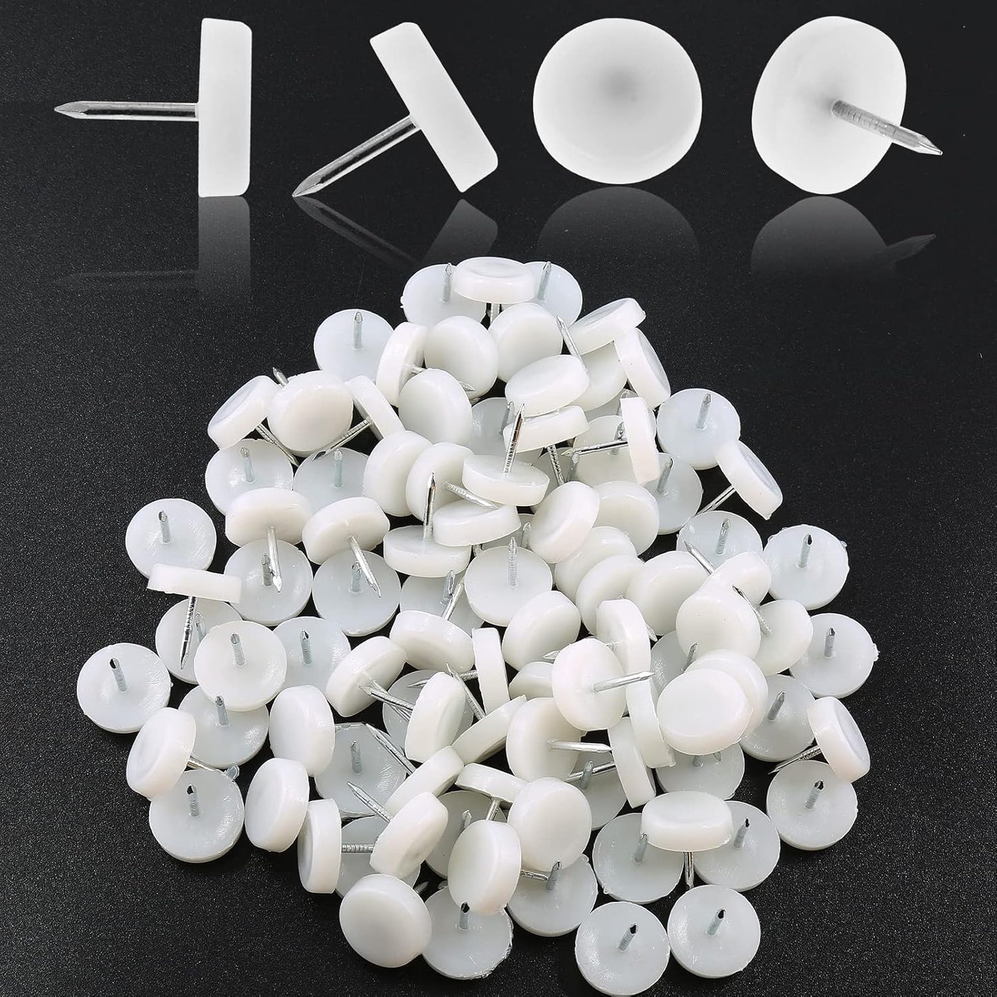 100 PCS 18mm Nylon Chair Glides for Wood Floors - White Plastic Furniture Sliders for Chair Legs - Furniture Pads for Hardwood Floors
