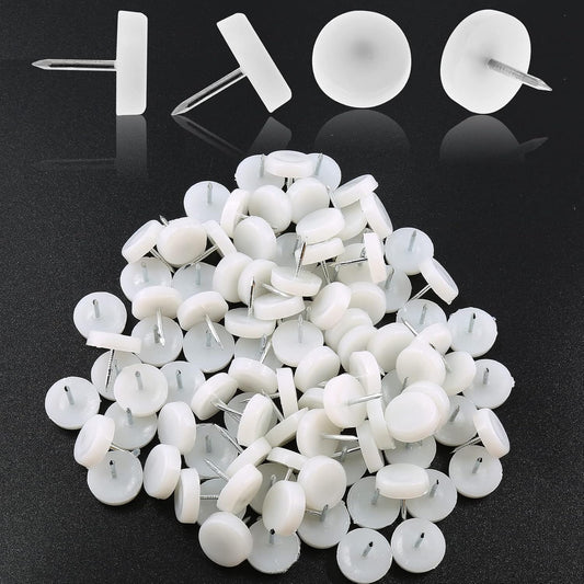100 PCS 18mm Nylon Chair Glides for Wood Floors - White Plastic Furniture Sliders for Chair Legs - Furniture Pads for Hardwood Floors