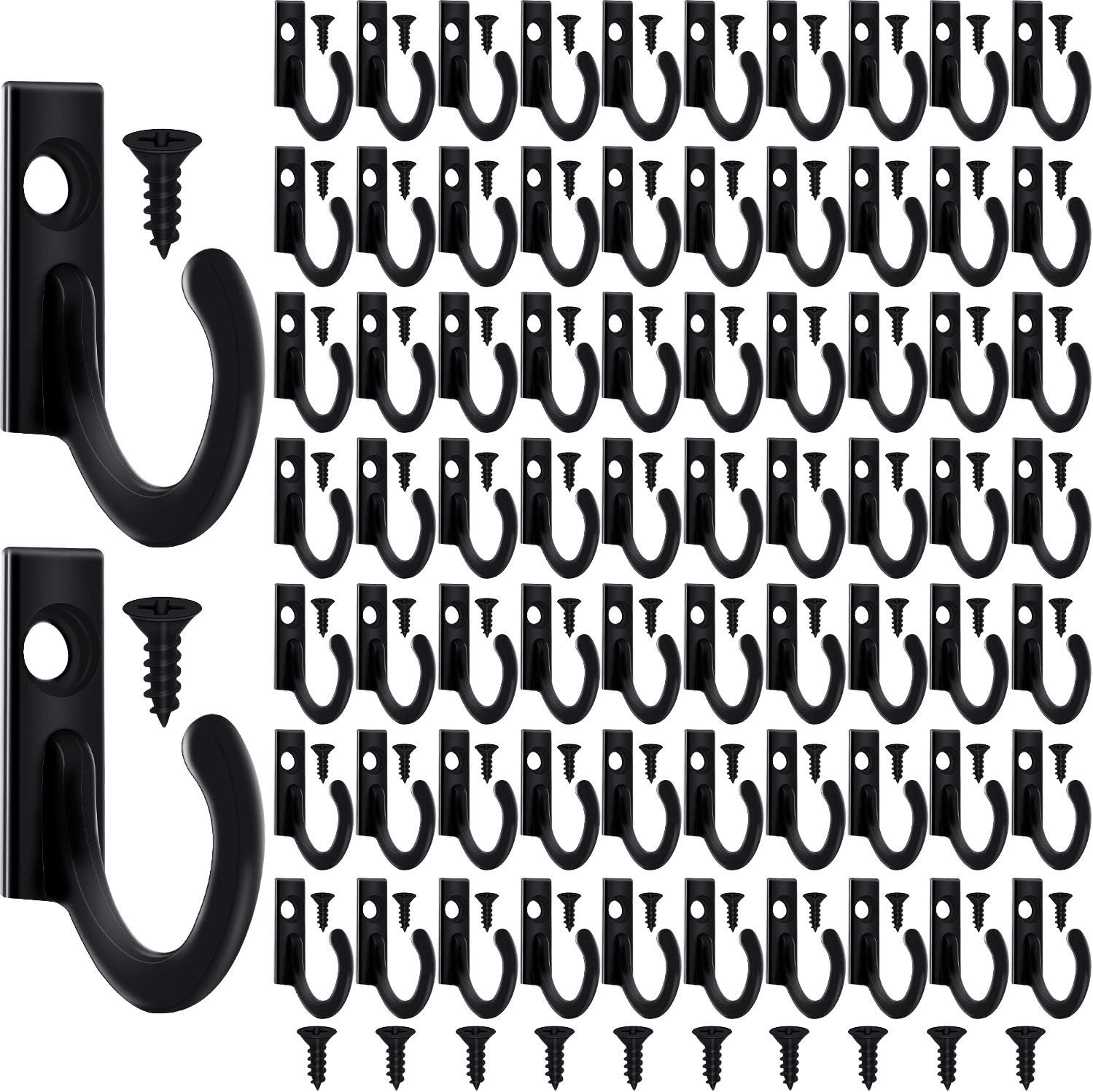 100 Pcs Small Wall Mounted Key Hooks with Screws - Black Single Robe Clasp Coat Hooks for Jewelry, Hat, Scarf, Bag