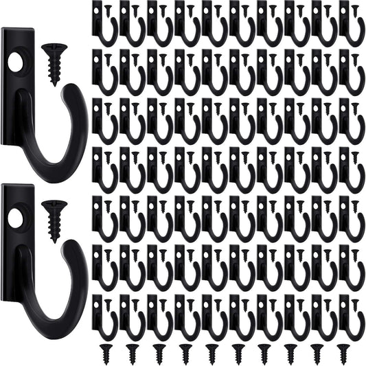 100 Pcs Small Wall Mounted Key Hooks with Screws - Black Single Robe Clasp Coat Hooks for Jewelry, Hat, Scarf, Bag