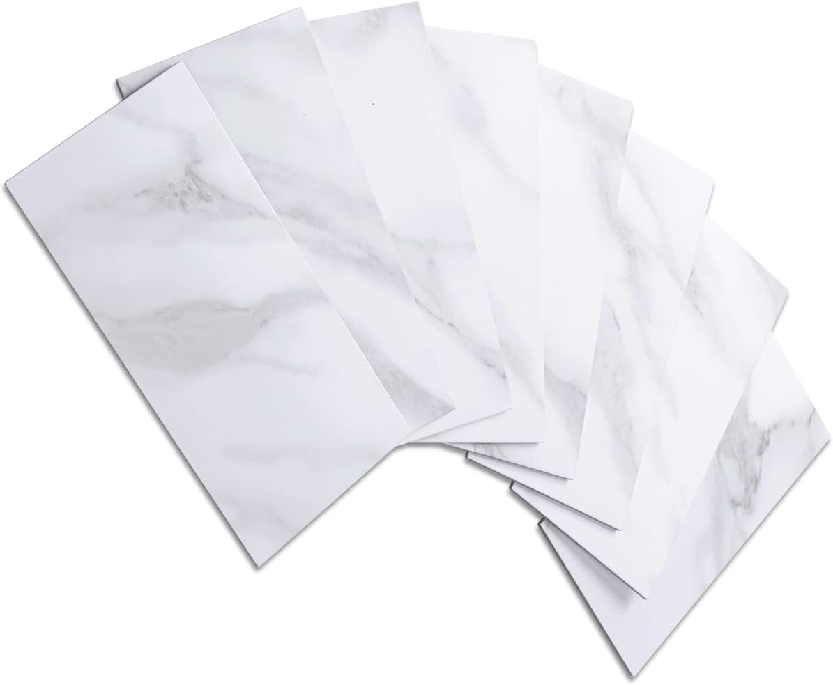 100-Piece Peel and Stick Backsplash Tiles - Polished White Marble Look, 3" x 6" PVC Tiles for Kitchen, Bathroom, Laundry Room, Fireplace - Easy Installation