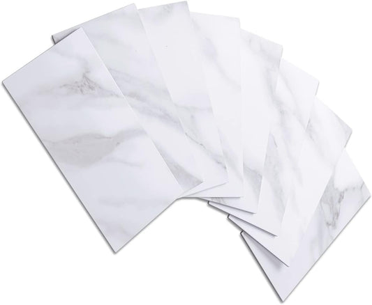 100-Piece Peel and Stick Backsplash Tiles - Polished White Marble Look, 3" x 6" PVC Tiles for Kitchen, Bathroom, Laundry Room, Fireplace - Easy Installation