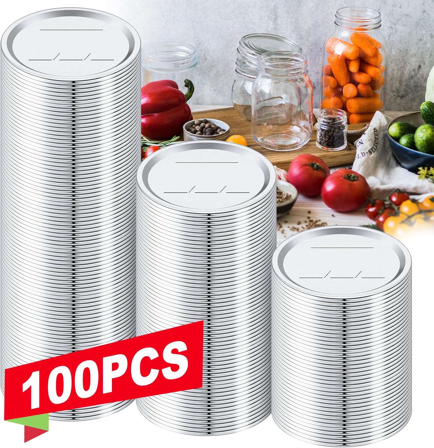 100 Regular Mouth Canning Lids for Ball Kerr Jars - Leak Proof Airtight Seal, Rust Proof, Food Grade - 2.76in Jar Lids for DIY Canning