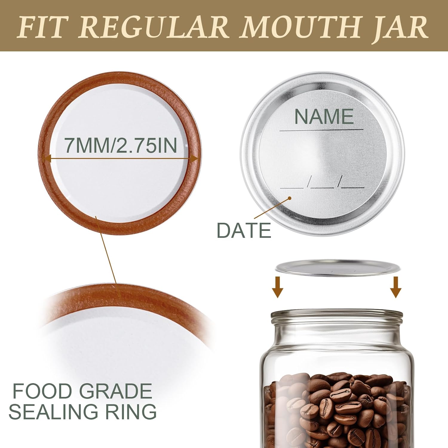 100 Regular Mouth Canning Lids for Ball Kerr Jars - Leak Proof Airtight Seal, Rust Proof, Food Grade - 2.76in Jar Lids for DIY Canning