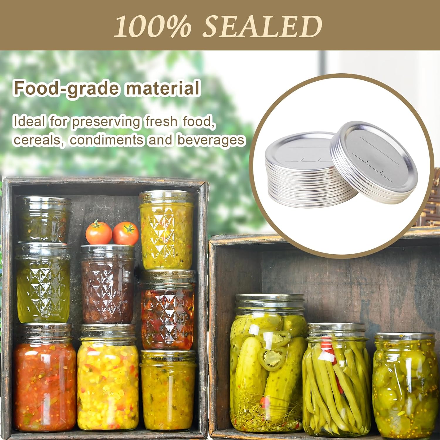 100 Regular Mouth Canning Lids for Ball Kerr Jars - Leak Proof Airtight Seal, Rust Proof, Food Grade - 2.76in Jar Lids for DIY Canning