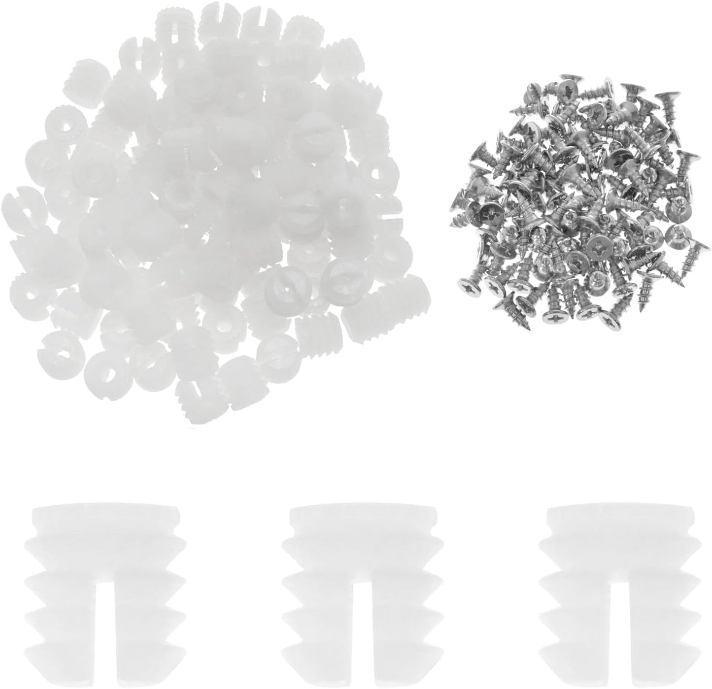 100 Sets Xhziy Plastic Hinge Dowel Inserts with M4x10 Screws - Cabinet Hinge Dowel Insert Tapping Screw Kit