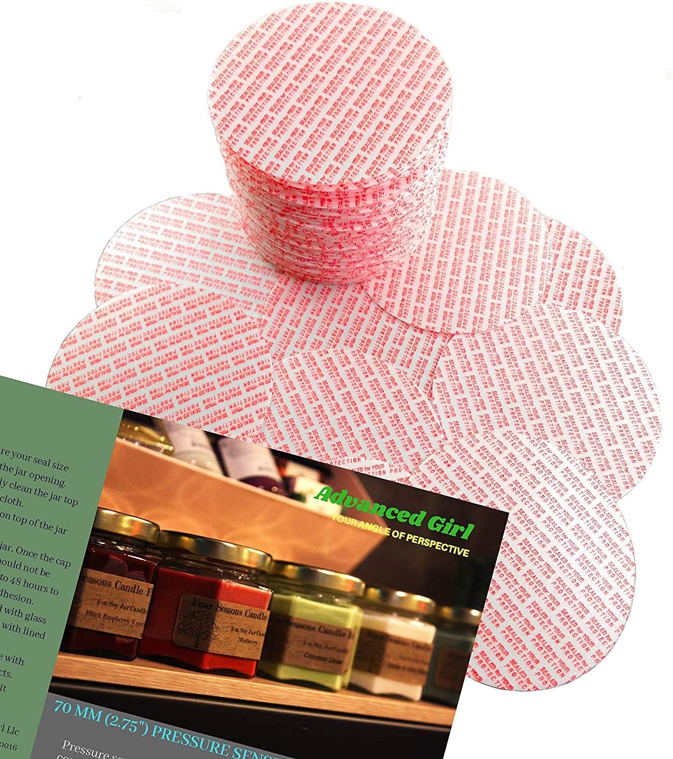 1000 Advanced Girl Pressure Sensitive Torque Cap Seals Liners - 70mm (2.75") USA Made - for Regular Mouth Glass & Plastic Ball Mason Jars