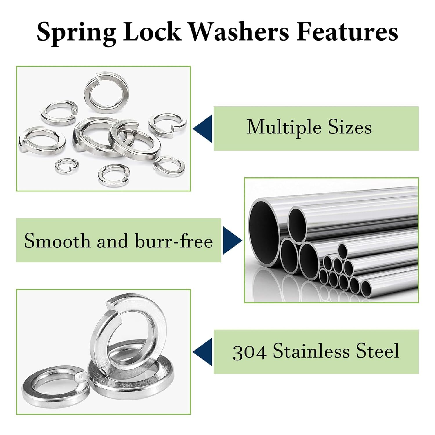 1000 Pack of Vifmy Spring Lock Washers Assortment Kit - Metric Split Lock Washer Set for Screws and Bolts, 304 Stainless Steel, M2-M12 Sizes