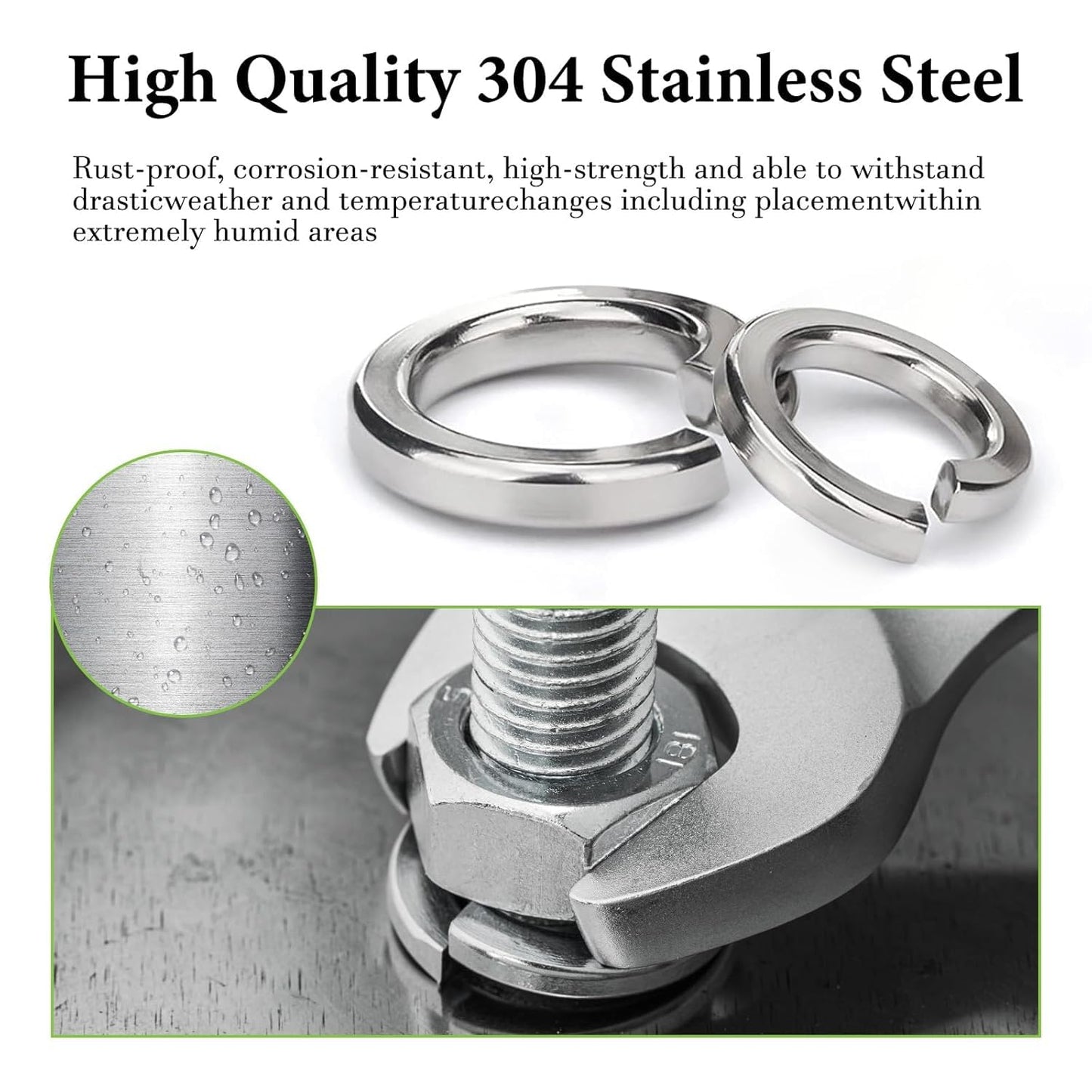 1000 Pack of Vifmy Spring Lock Washers Assortment Kit - Metric Split Lock Washer Set for Screws and Bolts, 304 Stainless Steel, M2-M12 Sizes