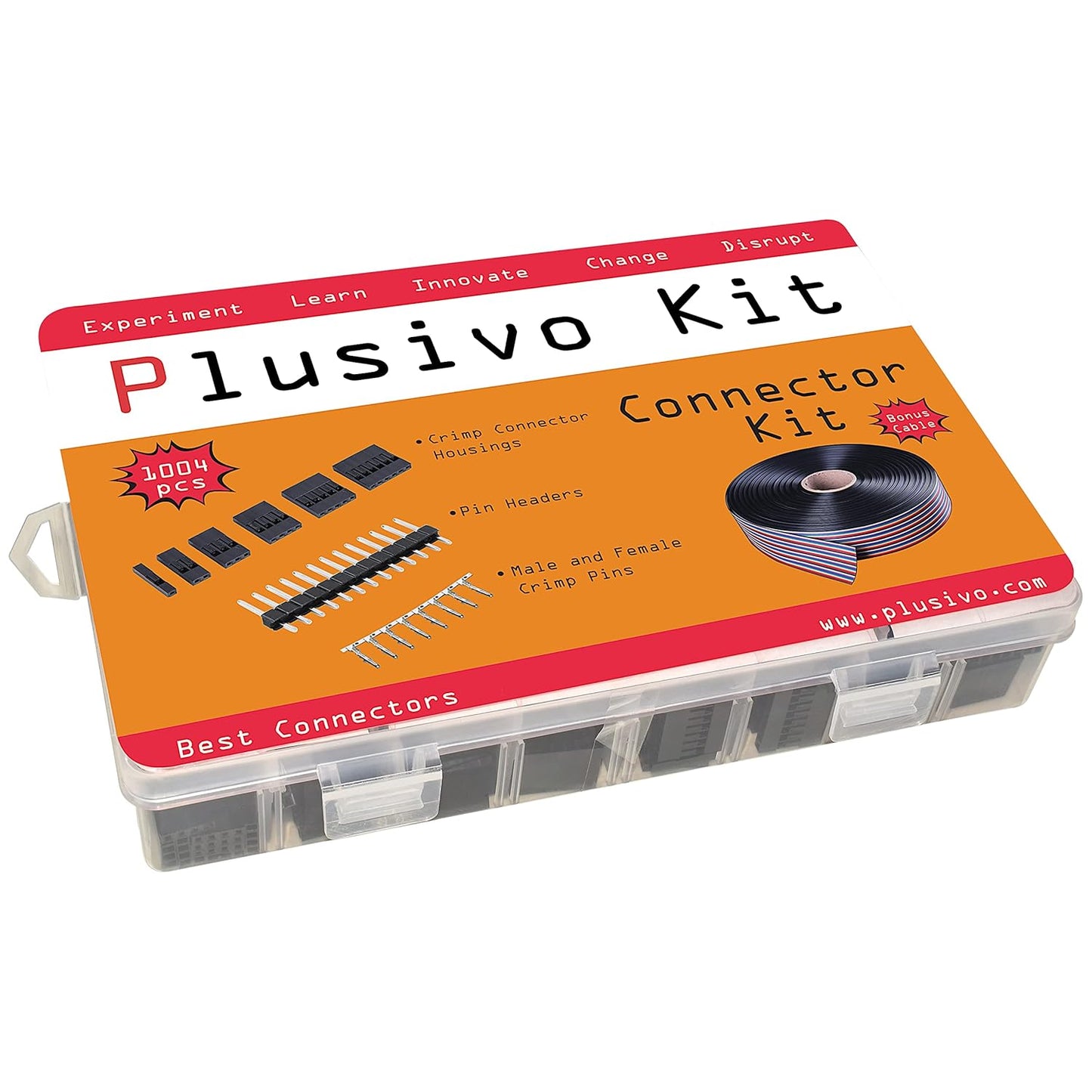 1004pcs Connector Kit with 2.54 mm Crimp Pin Connector Housings, Male Headers, Male/Female Crimp Pins and Ribbon Cable - Plusivo