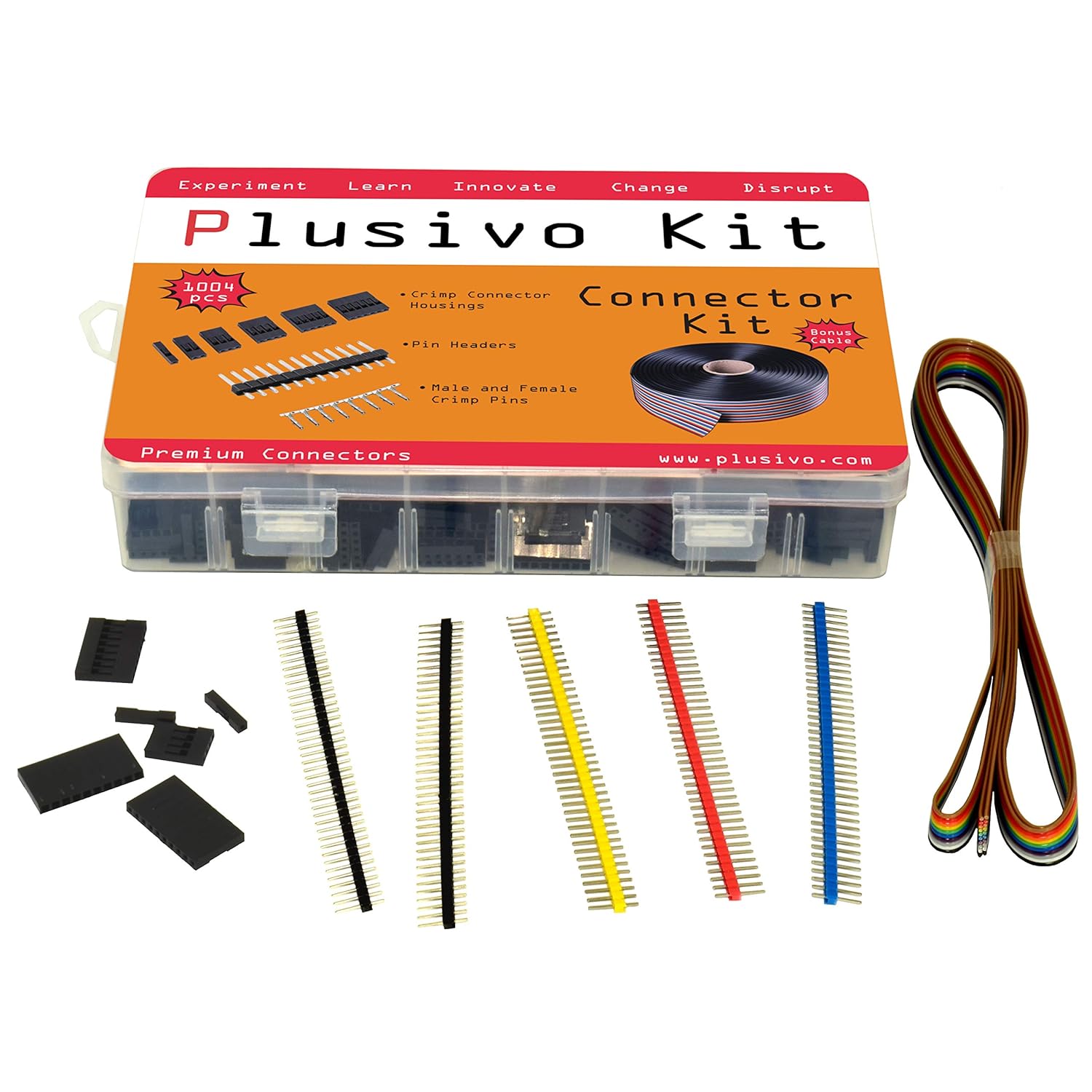 1004pcs Connector Kit with 2.54 mm Crimp Pin Connector Housings, Male Headers, Male/Female Crimp Pins and Ribbon Cable - Plusivo