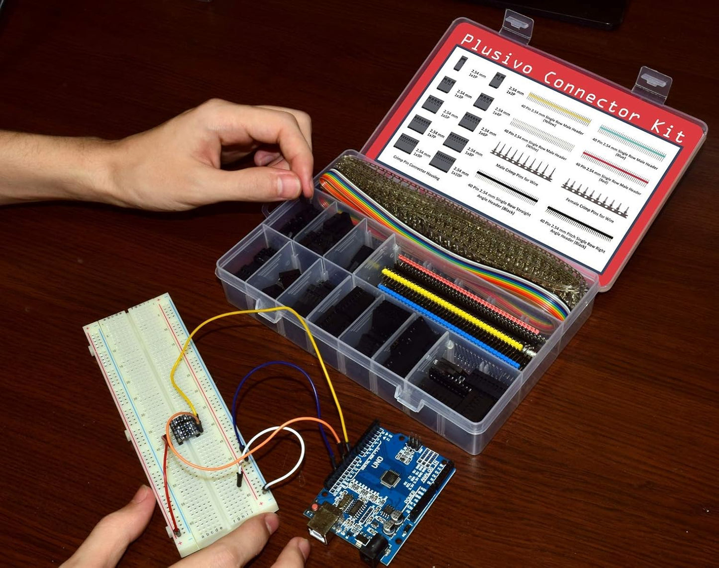 1004pcs Connector Kit with 2.54 mm Crimp Pin Connector Housings, Male Headers, Male/Female Crimp Pins and Ribbon Cable - Plusivo