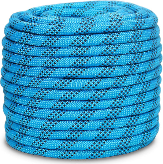 100ft Double Braided Polyester Arborist Rope - 1/2 Inch Heavy Duty Nylon Rope for Anchor, Tree Work, Cargo, Pulling, Sailing - Blue Color