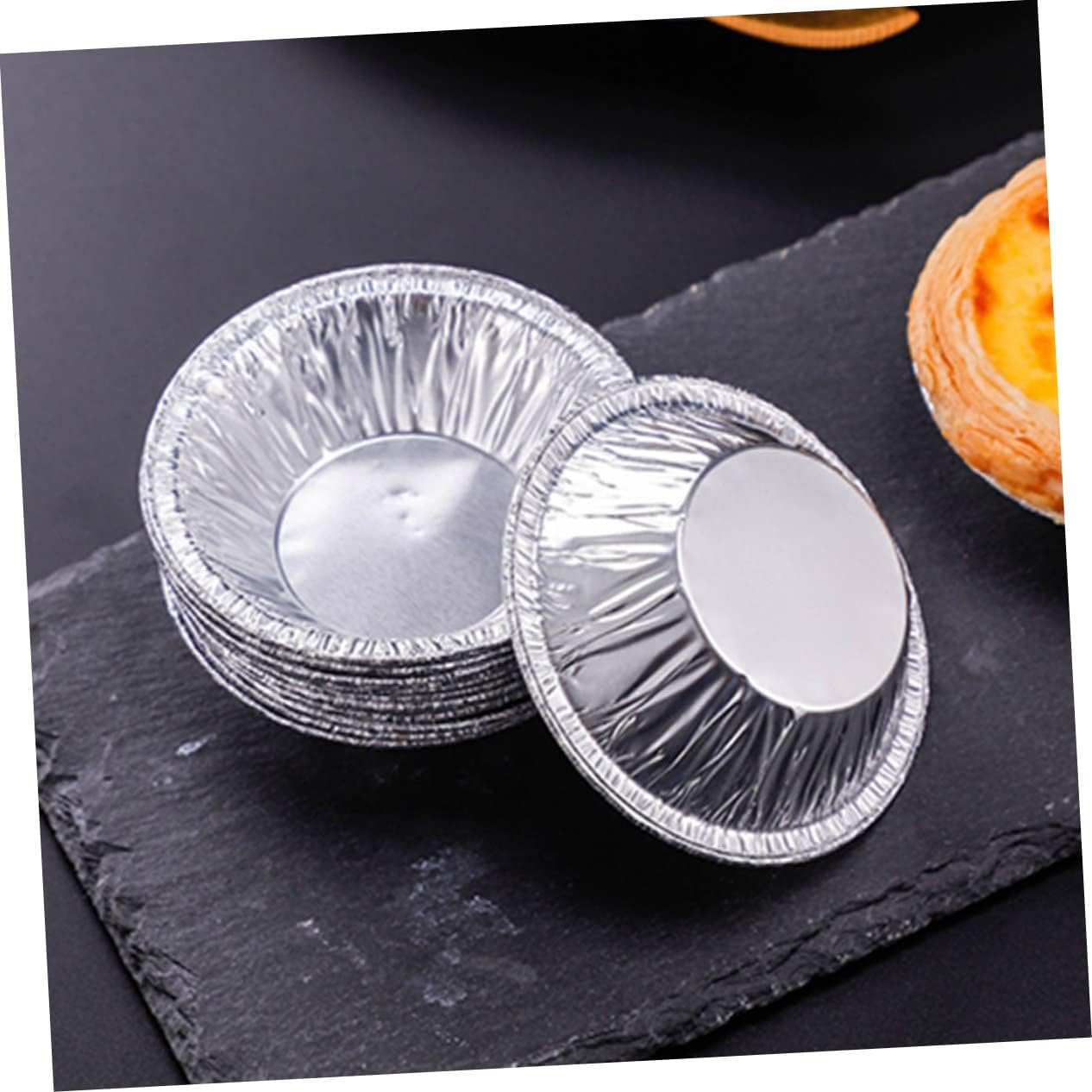 100pc Non-Stick Foil Tartlet Baking Trays for Egg Tarts - Easy to Use and Clean Pie Cases by WATIIFUFU