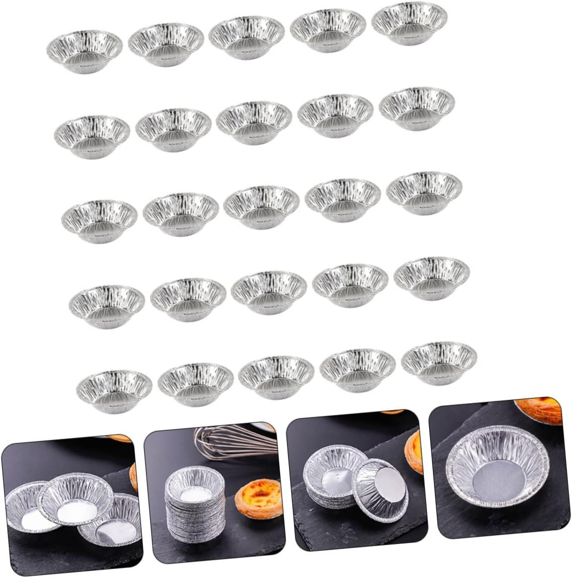 100pc Non-Stick Foil Tartlet Baking Trays for Egg Tarts - Easy to Use and Clean Pie Cases by WATIIFUFU