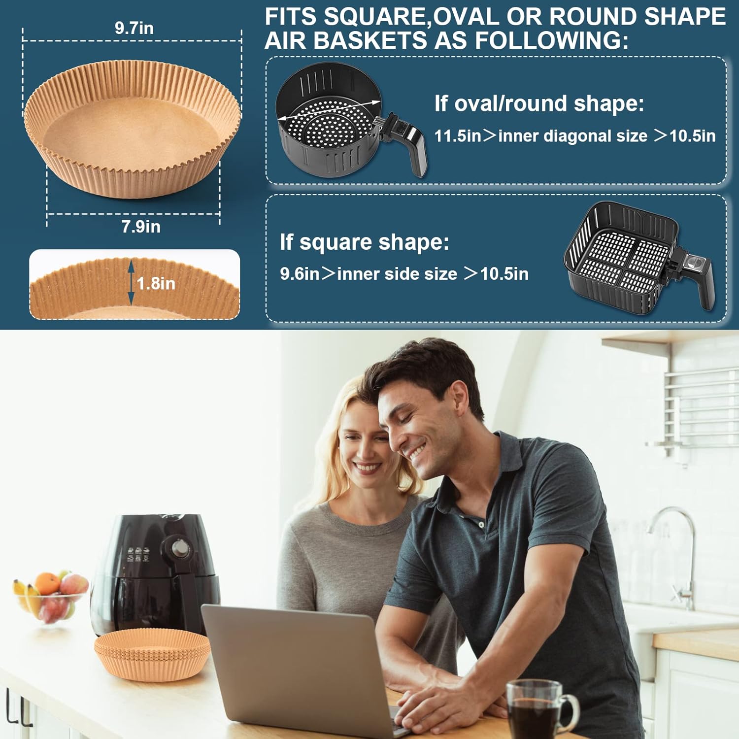 100pcs 7.9" Non-Stick Air Fryer Parchment Paper Liners - Food Grade, Oil-Proof Baking Paper for Roasting & Microwave - Zojicif