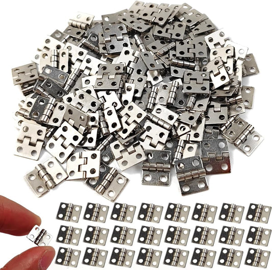 100PCS Mini Metal Hinges Hardware for Furniture, Wooden Box, Jewelry Chest, Dollhouse - 10 x 8mm, 180 Degree Rotation