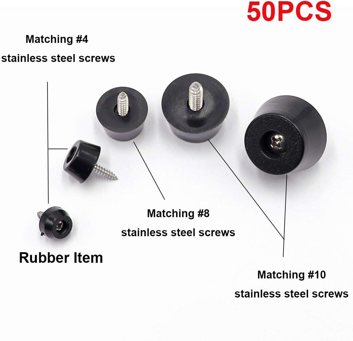 100PCS Rubber Feet Set with Stainless Steel Gasket & Screws - Non-Slip for Cutting Boards, Furniture, Electronics, Tables