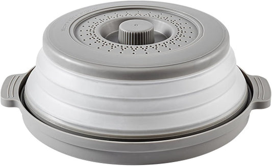 10.2 Inch Collapsible Microwave Plate Cover with Steam Vent & Silicone Mats - Dishwasher-safe Kitchen Gadget for Fruit & Vegetables (Gray)