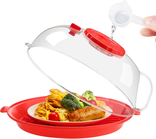 10.2 Inch Microwave Splatter Cover with Water Steamer - Clear Splash Guard Cooker Lid for Food Serving