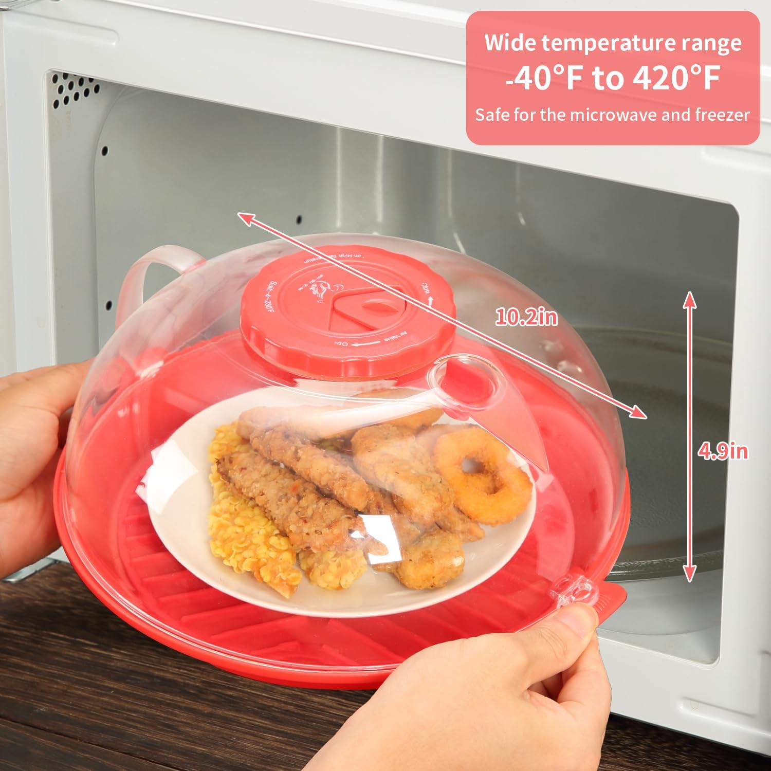10.2 Inch Microwave Splatter Cover with Water Steamer - Clear Splash Guard Cooker Lid for Food Serving