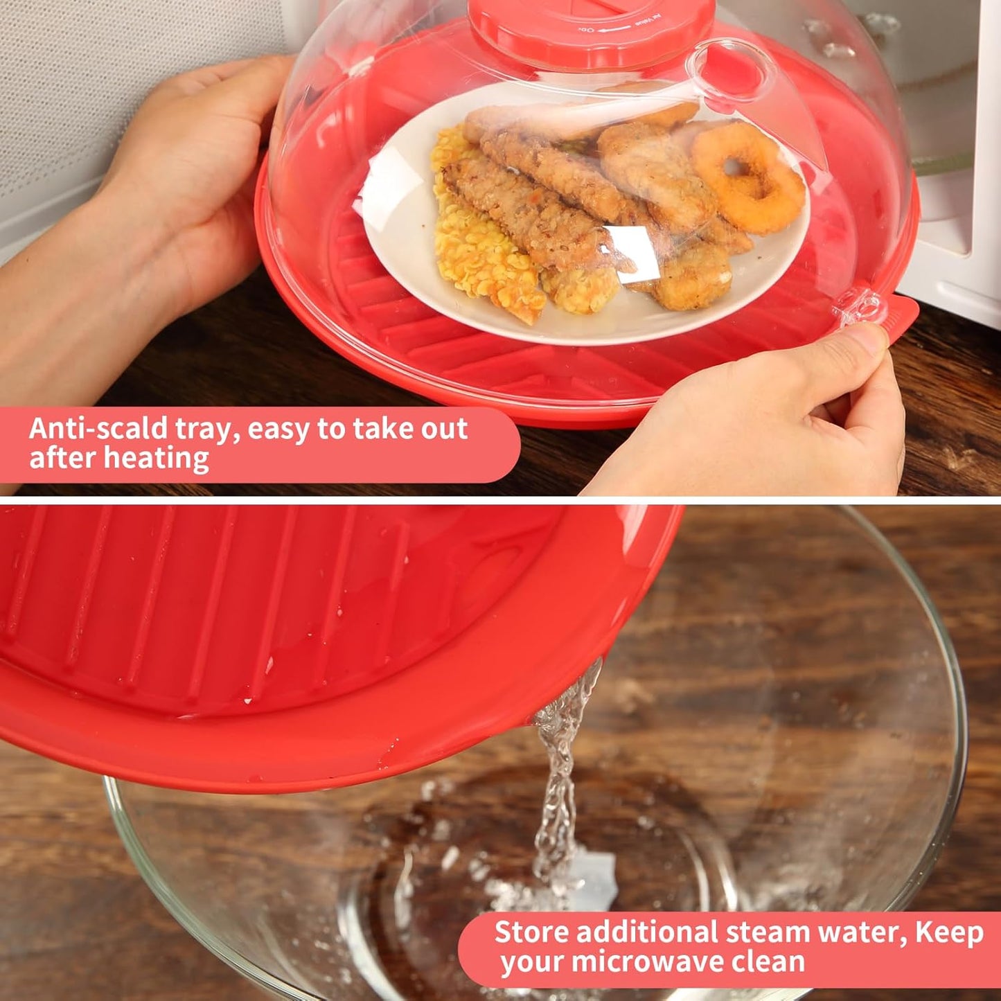 10.2 Inch Microwave Splatter Cover with Water Steamer - Clear Splash Guard Cooker Lid for Food Serving