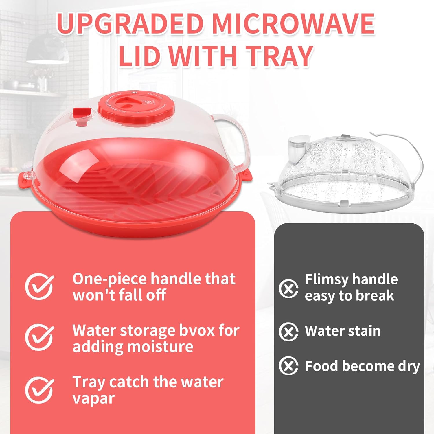 10.2 Inch Microwave Splatter Cover with Water Steamer - Clear Splash Guard Cooker Lid for Food Serving