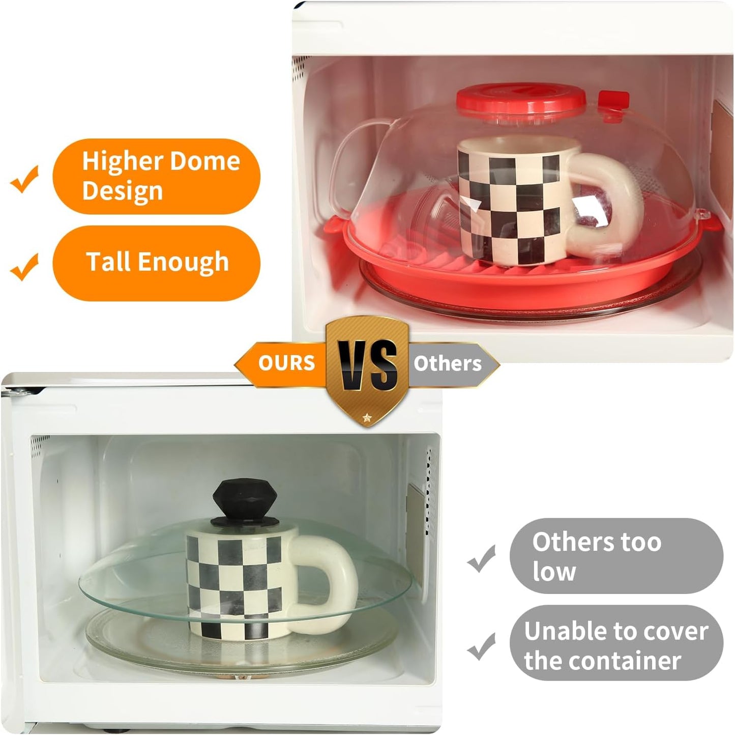 10.2 Inch Microwave Splatter Cover with Water Steamer - Clear Splash Guard Cooker Lid for Food Serving